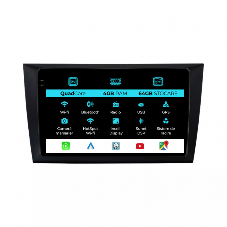 Navigatie Dedicata Volkswagen Golf MK6 (2009-2013),QuadCore, 9Inch, 4Gb Ram, 64Gb Stocare, Carplay
