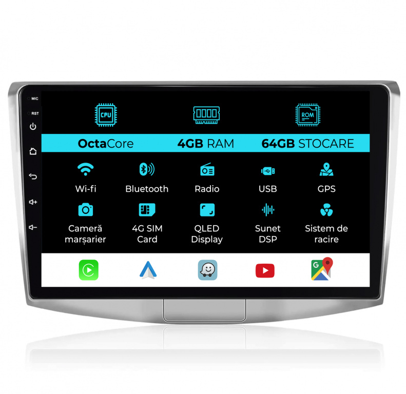Navigatie Dedicata Volkswagen Passat B6, B7, CC (2005 -2015),10Inch, 4Gb Ram, 64Gb Stocare, Carplay
