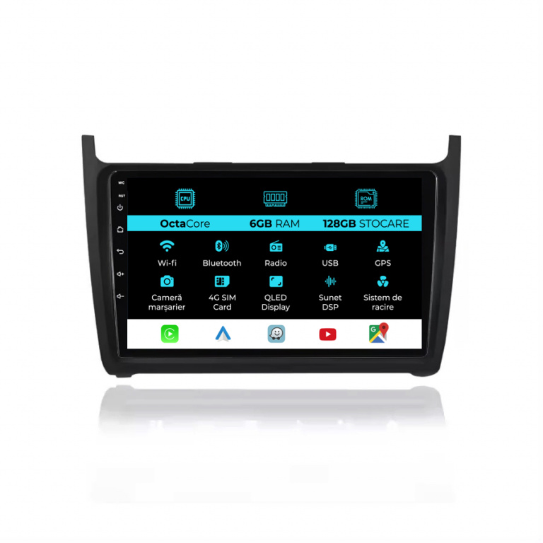 Navigatie Dedicata Volkswagen Polo (2009-2018), 9Inch, 6Gb Ram, 128Gb Stocare, Carplay