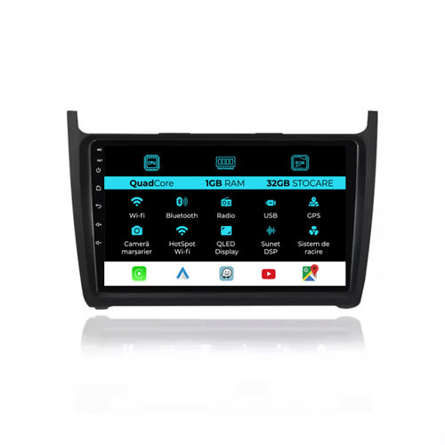 Navigatie Dedicata Volkswagen Polo (2009-2018), 9Inch, 1Gb Ram, 32Gb Stocare, Carplay