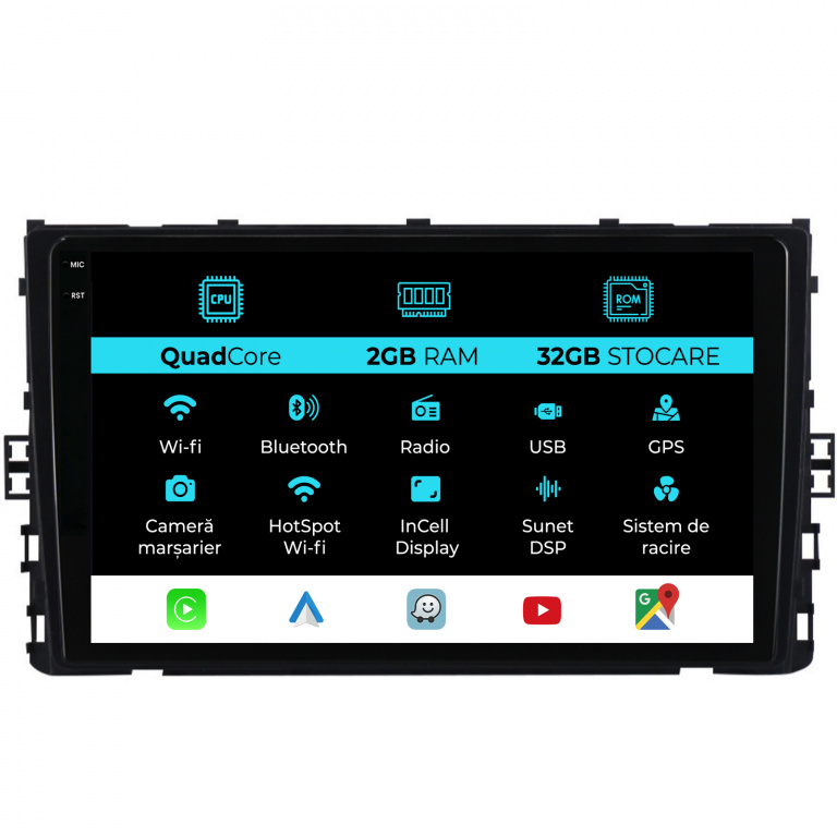 Navigatie Dedicata Volkswagen T-Roc (2017-2025), 9Inch, 2Gb Ram, 32Gb Stocare, Carplay
