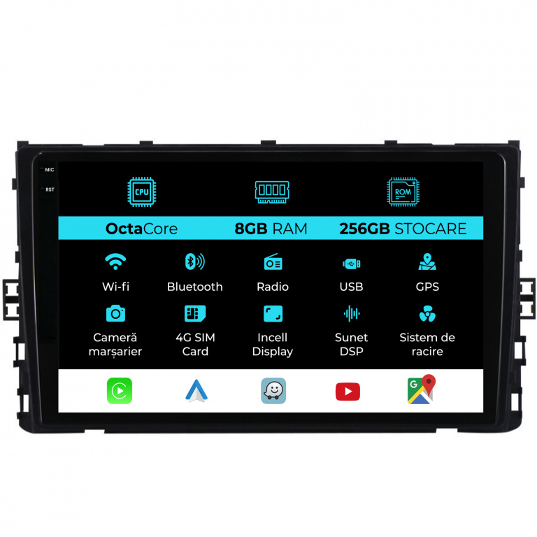 Navigatie Dedicata Volkswagen T-Roc (2017-2025), 9Inch, 8Gb Ram, 256Gb Stocare, Carplay