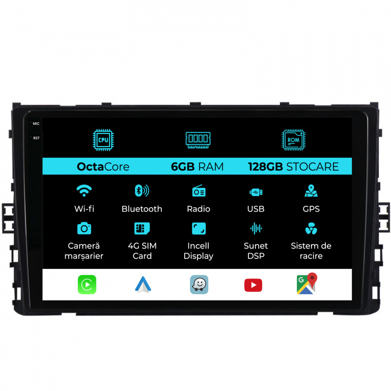 Navigatie Dedicata Volkswagen T-Roc (2017-2025), 9Inch, 6Gb Ram, 128Gb Stocare, Carplay