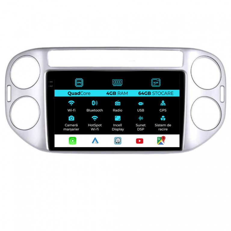 Navigatie Dedicata Volkswagen Tiguan (2006-2016),QuadCore, 9Inch, 4Gb Ram, 64Gb Stocare, Carplay