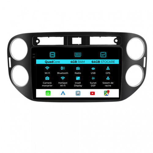 Navigatie Dedicata Volkswagen Tiguan (2011-2016),QuadCore, 9Inch, 4Gb Ram, 64Gb Stocare, Carplay