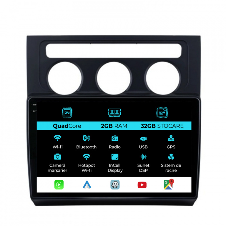 Navigatie Dedicata Volkswagen Touran (2003-2010), 10Inch, 2Gb Ram, 32Gb Stocare, Carplay