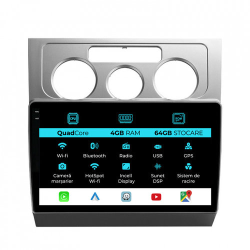 Navigatie Dedicata Volkswagen Touran (2003-2010),QuadCore, 10Inch, 4Gb Ram, 64Gb Stocare, Carplay