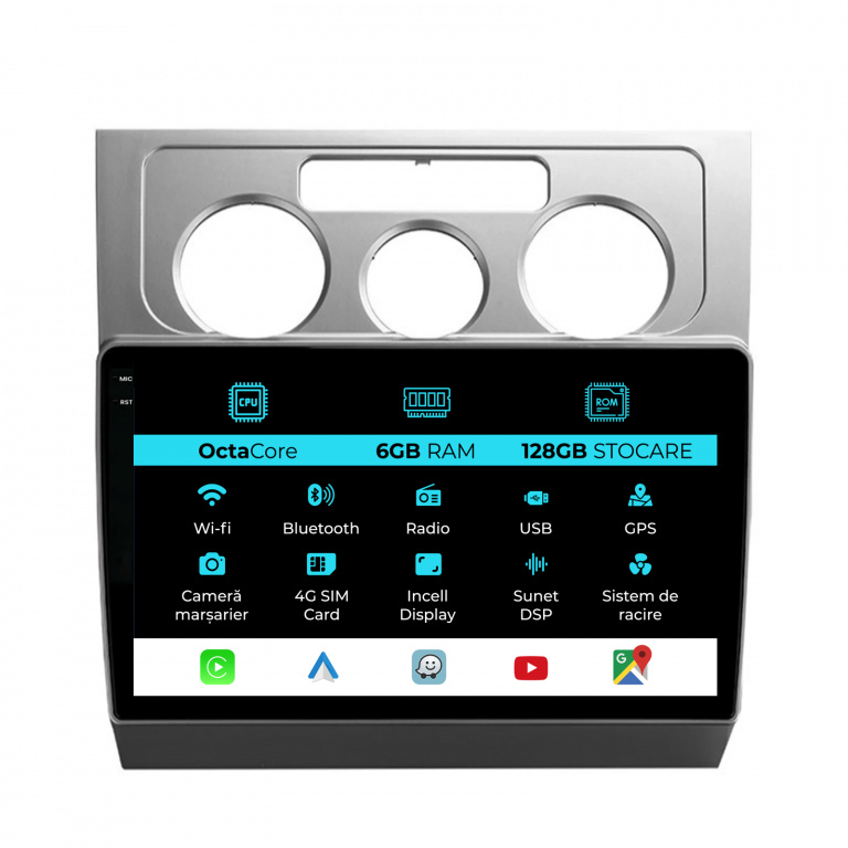 Navigatie Dedicata Volkswagen Touran (2003-2010), 10Inch, 6Gb Ram, 128Gb Stocare, Carplay