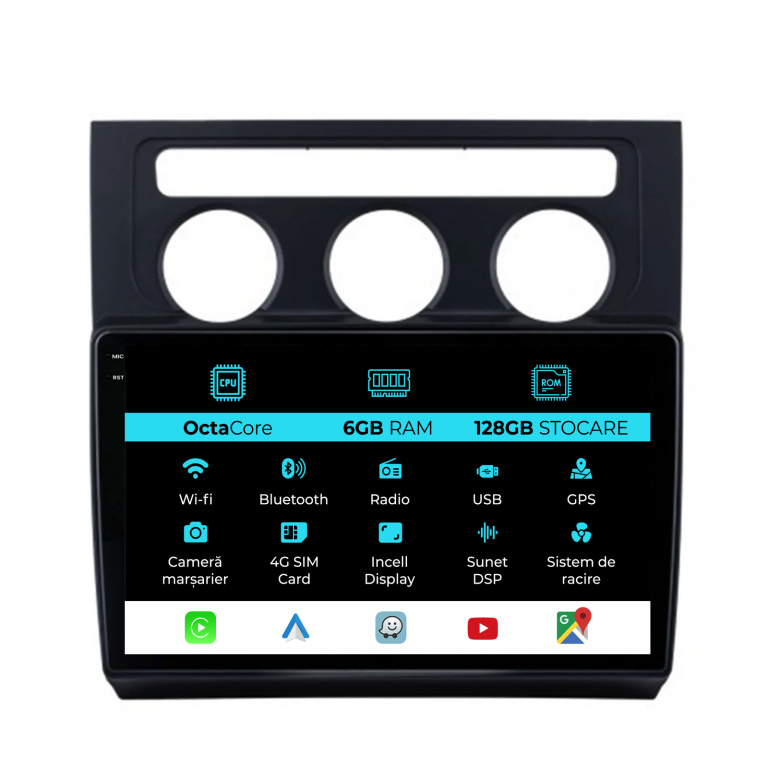 Navigatie Dedicata Volkswagen Touran (2003-2010), 10Inch, 6Gb Ram, 128Gb Stocare, Carplay