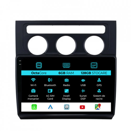 Navigatie Dedicata Volkswagen Touran (2003-2010), 10Inch, 6Gb Ram, 128Gb Stocare, Carplay