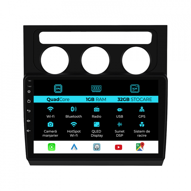 Navigatie Dedicata Volkswagen Touran (2003-2010), 10Inch, 1Gb Ram, 32Gb Stocare, Carplay