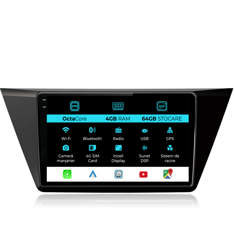 Navigatie Dedicata Volkswagen Touran (2015 - 2020), 10Inch, 4Gb Ram, 64Gb Stocare, Carplay