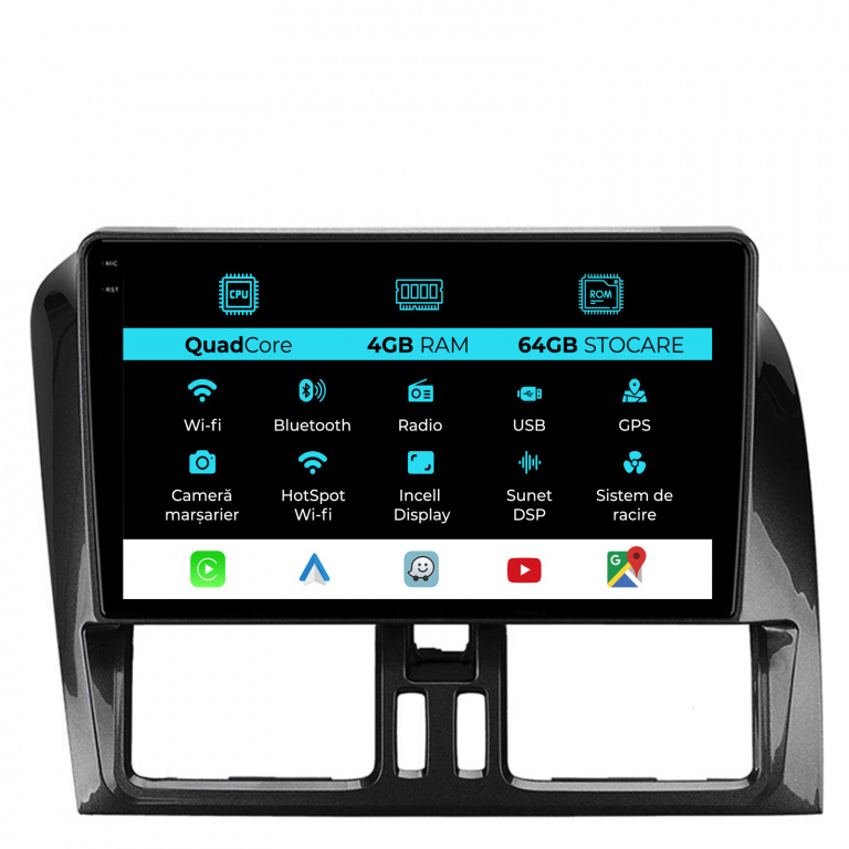Navigatie Dedicata Volvo Xc60 (2008 - 2017),QuadCore, 9 Inch, 4Gb Ram, 64Gb stocare, Carplay