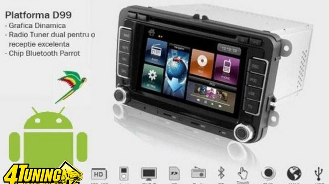 Navigatie Dynavin Dedicata Vw GOLF 6 Platforma D99 Android 2 2 Internet 3g Wi Fi Carkit Parrot Dual Radio Tuner Model Premium