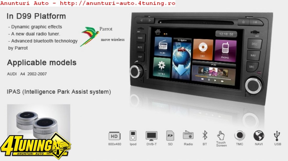 Navigatie Dynavin Dvn A4 D99+ Dedicata Audi A4 Internet 3g Wifi Carkit Parrot Dual Radio Tuner Model Premium 2013