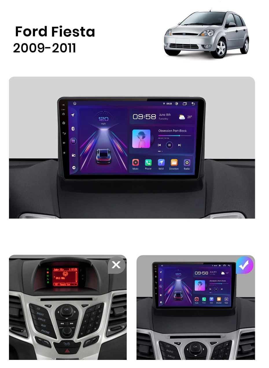 Navigatie Ford Fiesta 2009-2011,Android 11, 1GB RAM 16GB, google maps, youtube, waze, bluetooth, wif