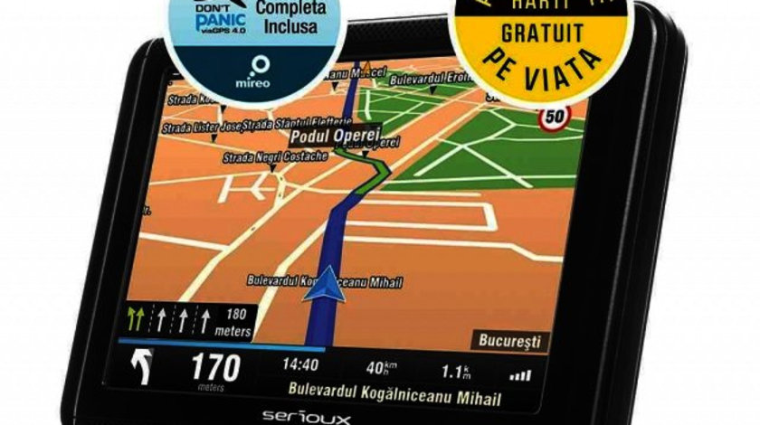 Navigatie Serioux Urban Pilot 256MB Ram 5.0&quot; Harta Europei Mireo Don't Panic + Actualizari Pe Viata A Hartilor UPQ500FE