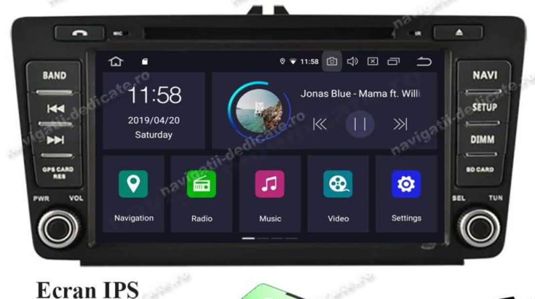 Navigatie Skoda Octavia 2 Facelift Android 9.0 2GB Ecran IPS 8" GPS NAVD-A9725 Nu necesita rama