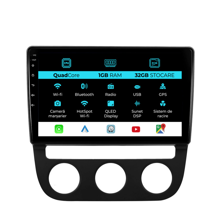 Navigatie Volkswagen Golf5, Jetta (2004-2009), 10Inch, 1Gb Ram, 32Gb Stocare, Carplay