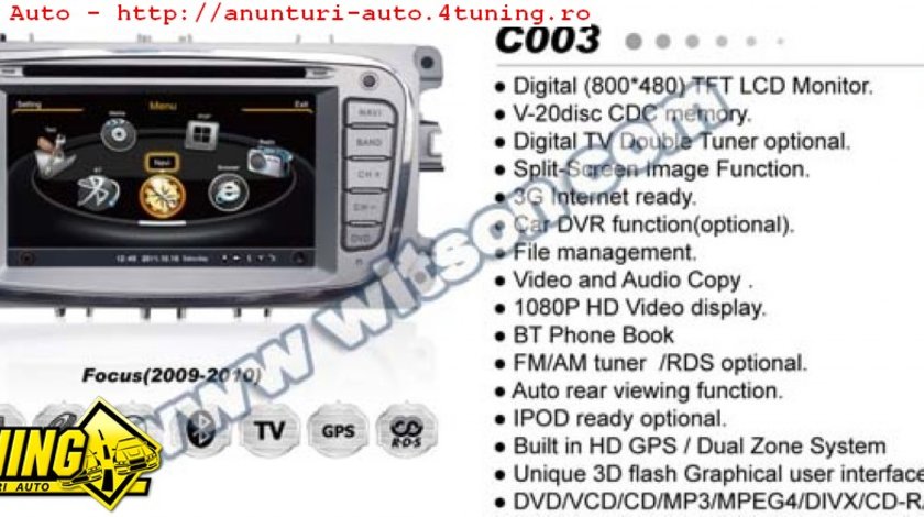 NAVIGATIE WITSON W2 C003 DEDICATA FORD MONDEO FOCUS 2 S MAX GALAXY TOURNEO PLATFORMA S100 INTERNET 3G WIFI DVD GPS TV DVR RADIO RDS CARKIT PRELUARE AGENDA TELEFONICA