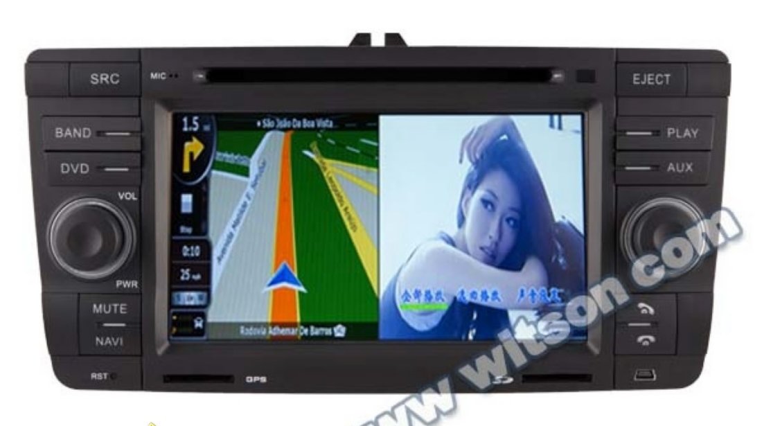 NAVIGATIE WITSON W2 C005 DEDICATA SKODA OCTAVIA 2 PLATFORMA S100 PROCESOR DUAL CORE A8 1GHZ 512 DDR 2 INTERNET 3G WIFI DVD GPS TV DVR CARKIT PRELUARE AGENDA TELEFONICA MODEL 2014