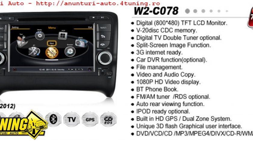 NAVIGATIE WITSON W2 C078 DEDICATA AUDI TT PLATFORMA S100 PROCESOR DUAL CORE A8 1GHZ 512 DDR DVD GPS TV DVR CARKIT PRELUARE AGENDA TELEFONICA