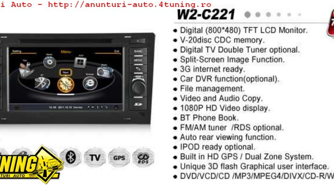 NAVIGATIE WITSON W2 C221 DEDICATA AUDI A8 S8 1994 - 2002 PLATFORMA S100 PROCESOR DUAL CORE A8 1GHZ 512 DDR 2 DVD GPS TV DVR CARKIT PRELUARE AGENDA TELEFONICA