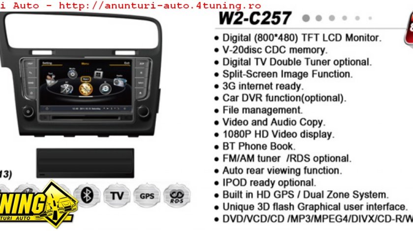 NAVIGATIE WITSON W2 C257 DEDICATA VOLKSWAGEN GOLF 7 PLATFORMA S100 PROCESOR DUAL CORE A8 1GHZ 512 DDR 2 INTERNET 3G WIFI DVD GPS TV DVR CARKIT PRELUARE AGENDA TELEFONICA