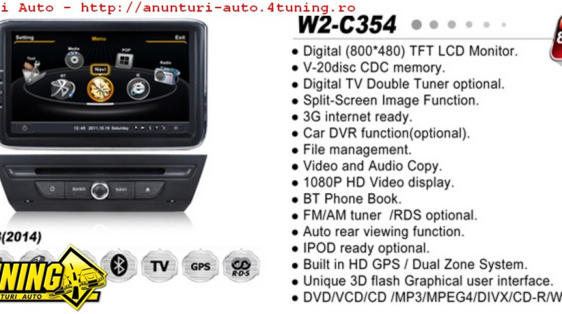 NAVIGATIE WITSON W2 C354 DEDICATA MAZDA 3 2014 PLATFORMA S100 PROCESOR DUAL CORE A8 1GHZ 512 DDR 2 DVD GPS TV DVR CARKIT PRELUARE AGENDA TELEFONICA