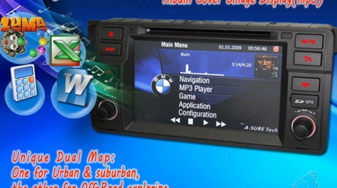 Navigatie Witson W2-D9746B BMW SERIA 3 E46 INTERNET 3G WIFI DVD Gps Carkit Tv Usb COMENZI PE VOLAN MODEL 2012