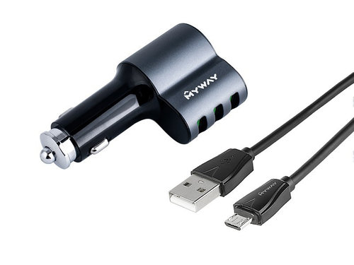 Încărcător 12/24v, 3x Usb Auto-id Max 5.1a Cu Priză Brichetă + Cablu Usb> Micro Usb Maway 63...