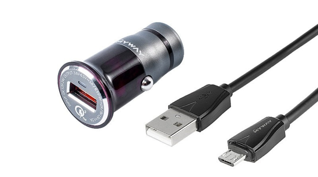 Încărcător 12/24v Qc3.0 1x Usb + Cablu Usb&gt; Micro Usb Maway 63000