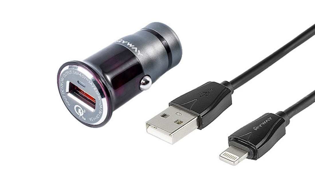 Încărcător 12/24v Qc3.0 1x Usb + Cablu Usb&gt; Lightning Maway 63012