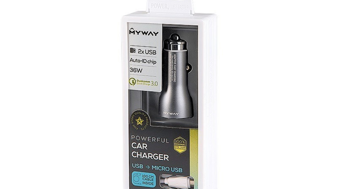 Încărcător 12/24v Qc3.0, 2x Usb Auto-id, Max 4,2a + Usb&gt; Cablu Micro Usb Maway 63006