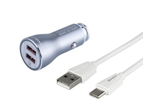Încărcător 12/24v Qc3.0, 2x Usb Auto-id, Max 4,2a + Usb&gt; Cablu Usb-c Maway 63007