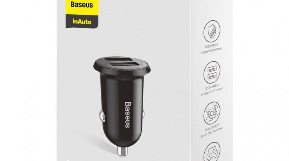 Încărcător Auto Baseus Grain Pro 2 x USB 4,8 A Negru CCALLP-01