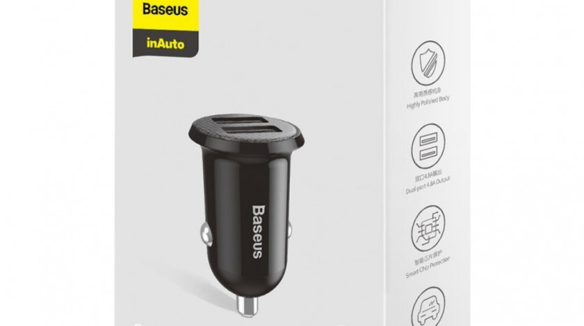 Încărcător Auto Baseus Grain Pro 2 x USB 4,8 A Negru CCALLP-01