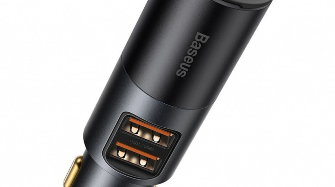 Încărcător Auto Baseus Share Together 2 x Priză USB / Brichetă 120W Încărcare Rapidă Livrare Putere Gri CCBT-D0G