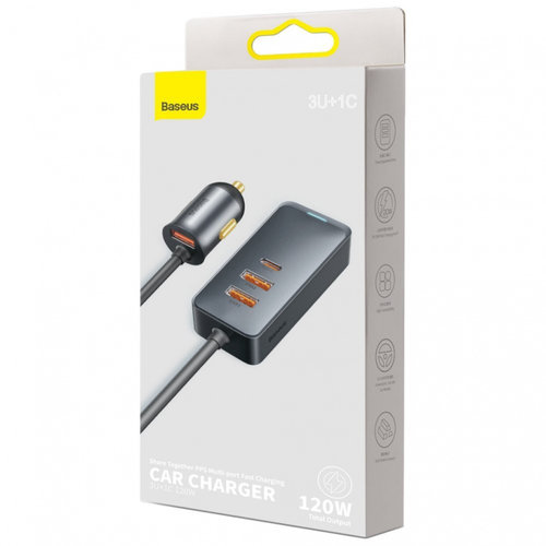Încărcător Auto Baseus Share Together 3x USB / USB Tip C 120W PPS Quick Charge Power Delivery Gri...