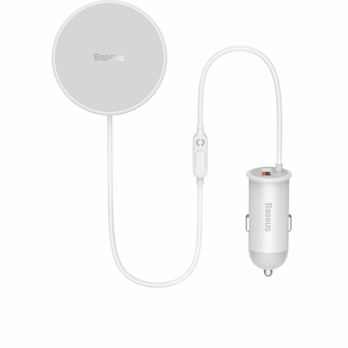 Încărcător Auto Wireless Baseus Cu Suport MagSafe 15W Pentru Aerisire + USB-A 25W Alb (CW01) SUCX...