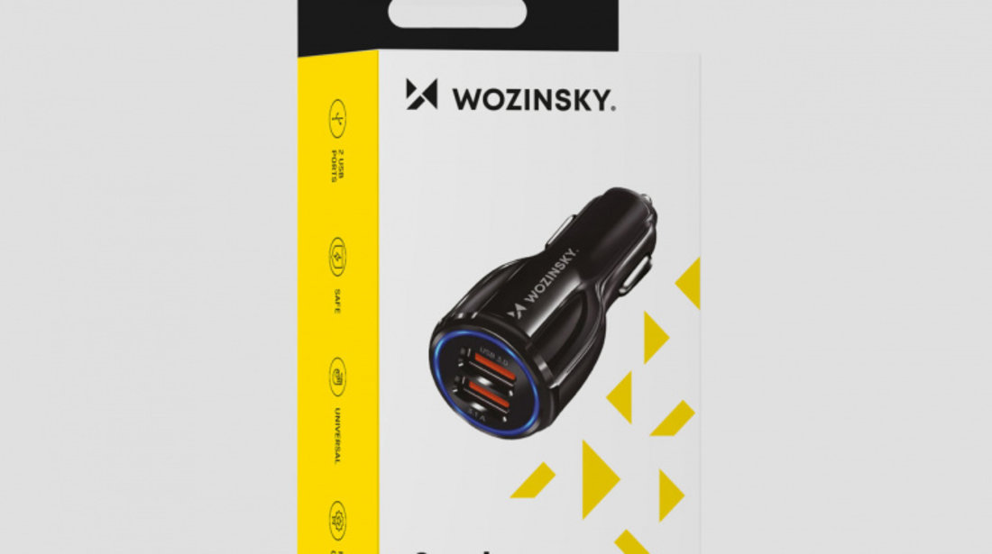 Încărcător Auto Wozinsky 2xUSB Negru (WCC-02) 5907769300011