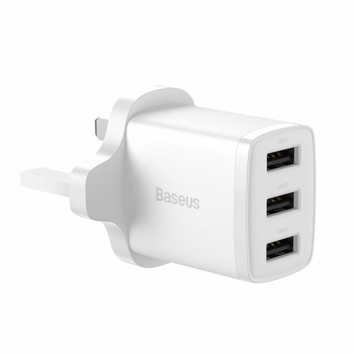 Încărcător Baseus Compact 3x USB 17W Mufă UK Alb (CCXJ020302)