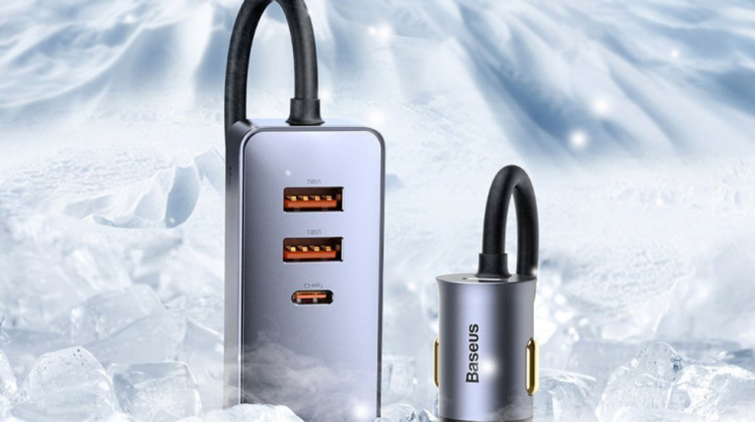 Încărcător De Mașină Baseus Share Together 2x USB / 2x USB Tip C 120W PPS Quick Charge Power Delivery Gri (CCBT-A0G)