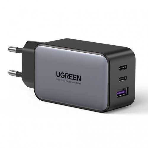 Încărcător De Rețea Ugreen GaN 2x USB Tip C / 1x USB 65W Power Delivery Gri (10335)