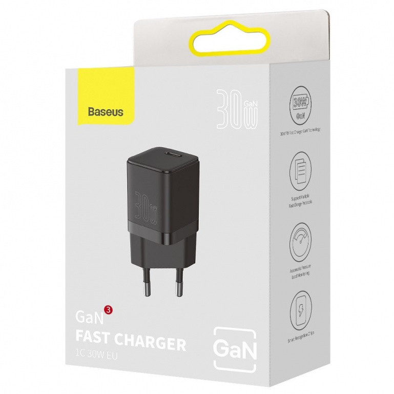 Încărcător Rapid Baseus GaN3 Fast Charger 1C 30W EU Negru CCGN010101