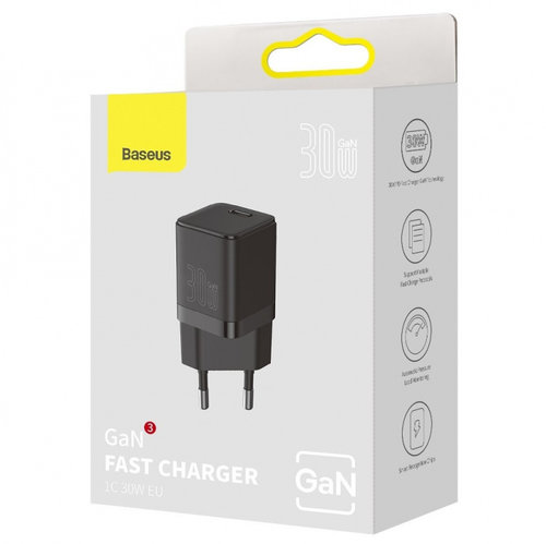 Încărcător Rapid Baseus GaN3 Fast Charger 1C 30W EU Negru CCGN010101
