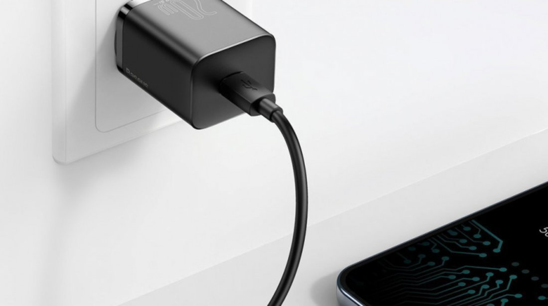 Încărcător Rapid Baseus Super Si 1C USB Type C 20W Power Delivery + Cablu USB Tip C - Lightning 1m Negru (TZCCSUP-B01)