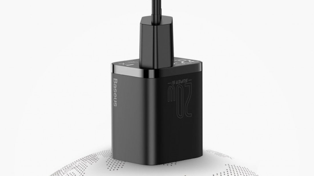 Încărcător Rapid Baseus Super Si 1C USB Type C 20W Power Delivery + Cablu USB Tip C - Lightning 1m Negru (TZCCSUP-B01)