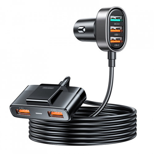 Încărcător Rapid Pentru Mașină Joyroom Cu Cablu Prelungitor 45W 5xUSB-A Negru (JR-CL03 Pro)