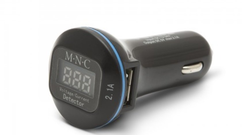 Încărcător USB dublu de la brichetă cu voltmetru şi ampermetru